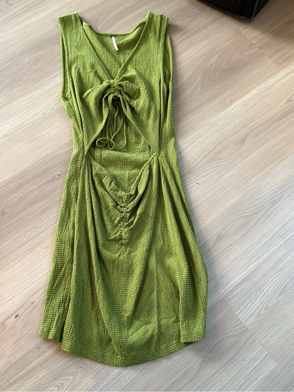 Free People Women’s Olive Green Tie-Front Textured Midi Dress